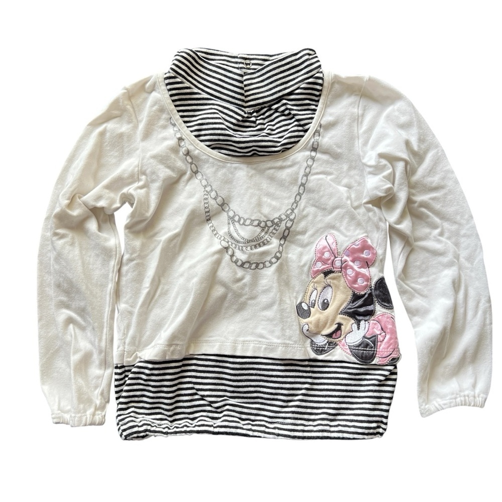 Disney Baby Minnie Mouse Long Sleeve Striped Mock Neck Graphic Shirt Y2K - Picture 1 of 10